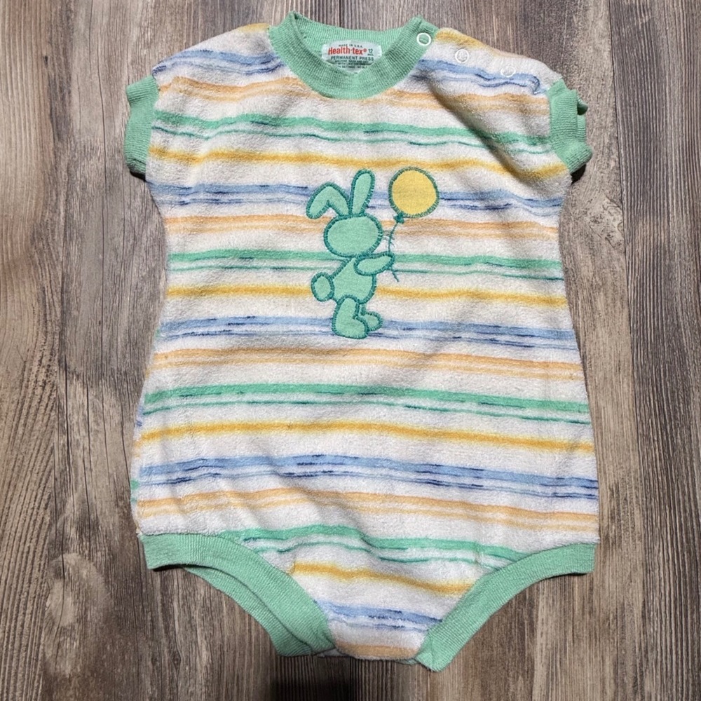 1970s Health-tex Romper Striped Terry Cloth Bunny Retro Kids - Picture 1 of 3